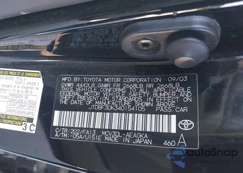 2004 Toyota Camry Xle V6 из США, поврежденный, VIN JTDBF30K340154105